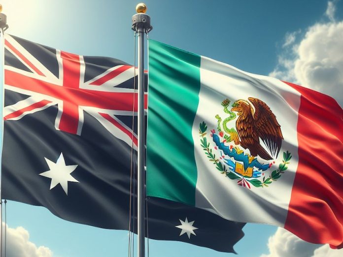 A mexican and australian flag side by side