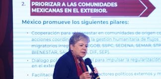 Alicia Bárcena speaks at a press conference