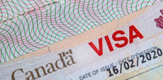A closeup of a Canadian visa.