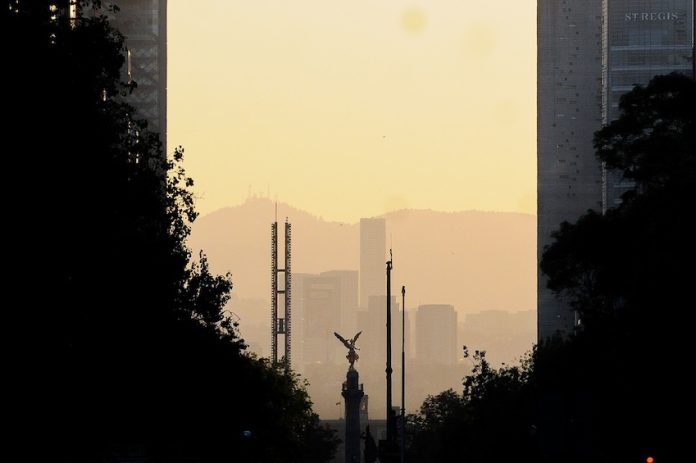 Hazy view of Mexico City skyline