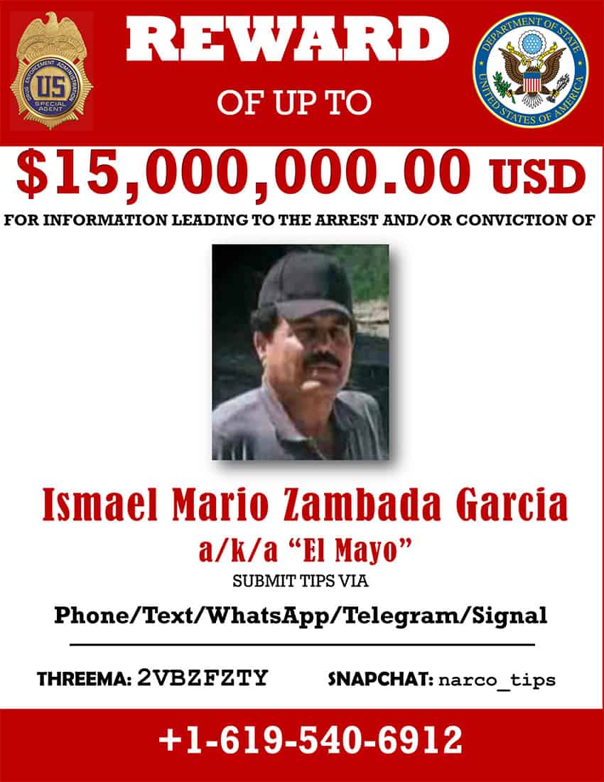 A DEA wanted poster for Ismael Mario Zambada García, aka El Mayo
