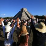 Visitors gather at the Temple of Kukulcán in Chichén Itzá to witness the phenomenon of the spring equinox.