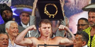 Saúl Canelo Álvarez at a weigh-in in 2023