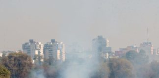 Smoke outside Mexico City after fire in rainwater catchment