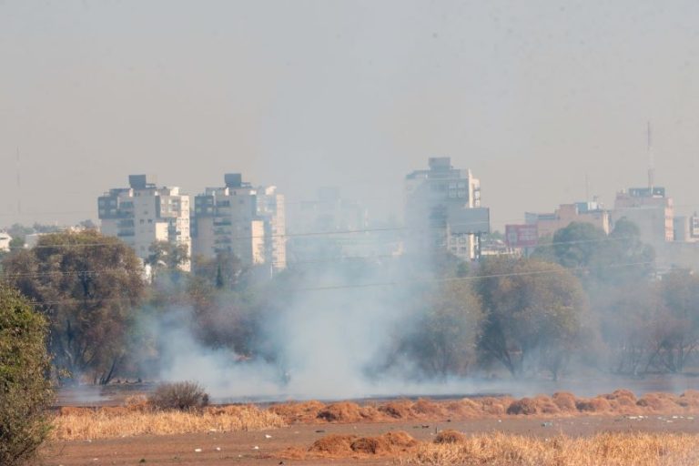 Smoke outside Mexico City after fire in rainwater catchment