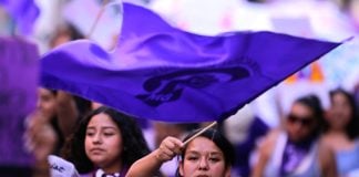 Woman at a march on International Women's Day in Querétaro