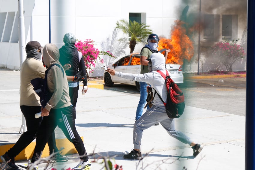 Student protesters outside the FGE office in Chilpancingo