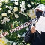 A memorial wreath for dead student Yanqui Kothan Gómez