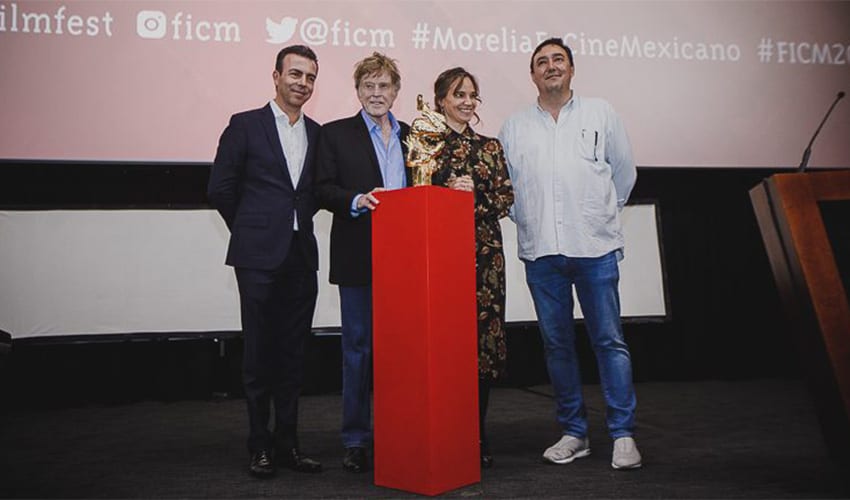 Robert Redford appearing at the Morelia International Film Festival in 2019