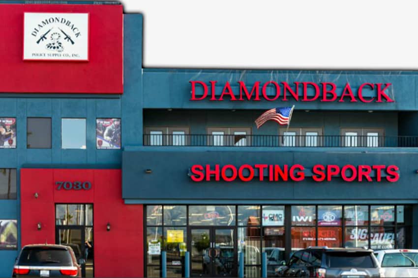 Front facade of Diamondback Shooting Sports store in Tucson, Arizona