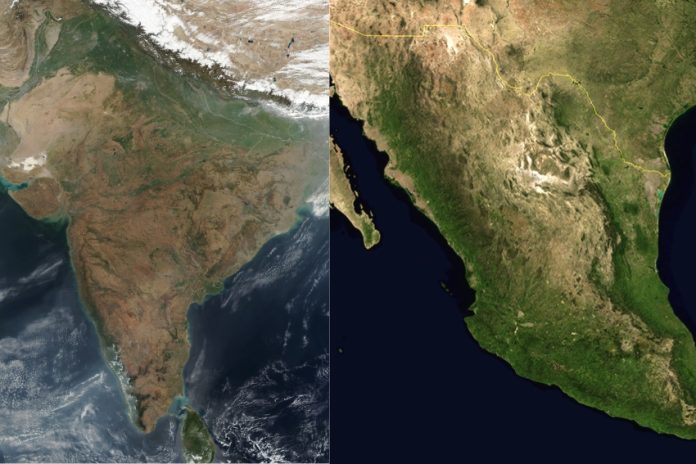 India and Mexico in satellite images