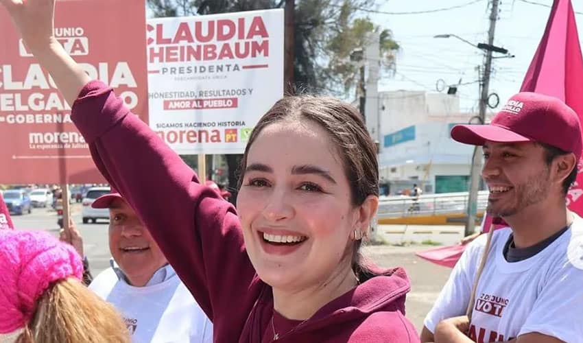 Journalist Jaime Barrera's daughter Itzul Barrera at a rally in Mexico for Claudia Sheinbaum for president.