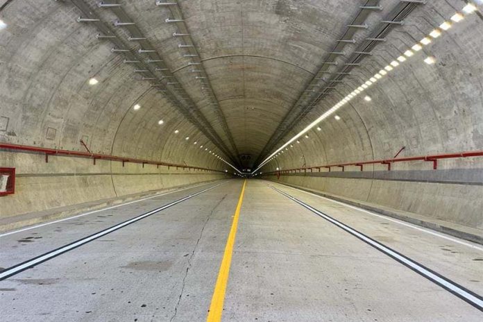 Inside a long tunnel