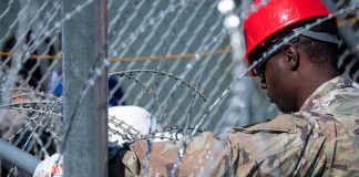 Texas National Guard reinforcing border barriers at Shelby Park in Eagle Pass, Texas