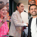 A collage showing Mexican presidential candidates Claudia Sheinbaum, Jorge Álvarez Maynez and Xóchitl Gálvez