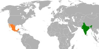 World map highlighting Mexico and India