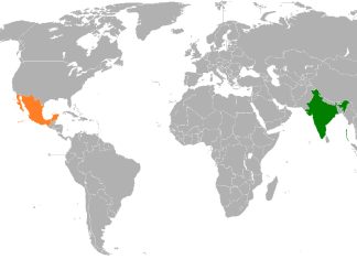 World map highlighting Mexico and India