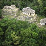 An aerial view of the Southern Acropolis, an area in the Yaxchilán Archaeological Zone.