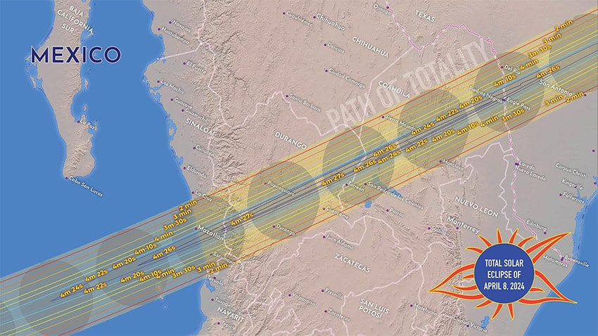 A map of the eclipse path over Mexico