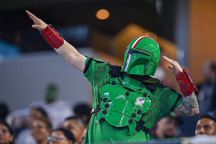 A fan celebrates at Thursday's game against Panama. 