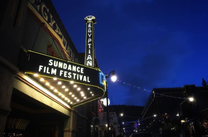 The Egyptian cinema theater with the words Sundance Film Festival written on marquee