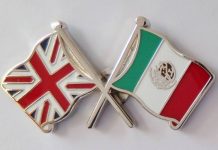 A UK flag and a Mexican flag