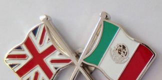 A UK flag and a Mexican flag