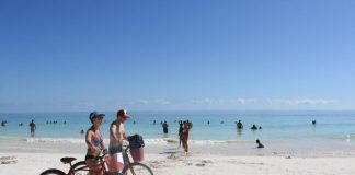 Tourists on a beach in Tulum