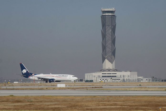Plane landing at Felipe Angeles International Airport in Mexico