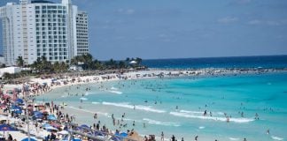 Tourists on a beach in Cancún
