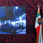 President Lopez Obrador of Mexico giving a press conference with a screen behind him
