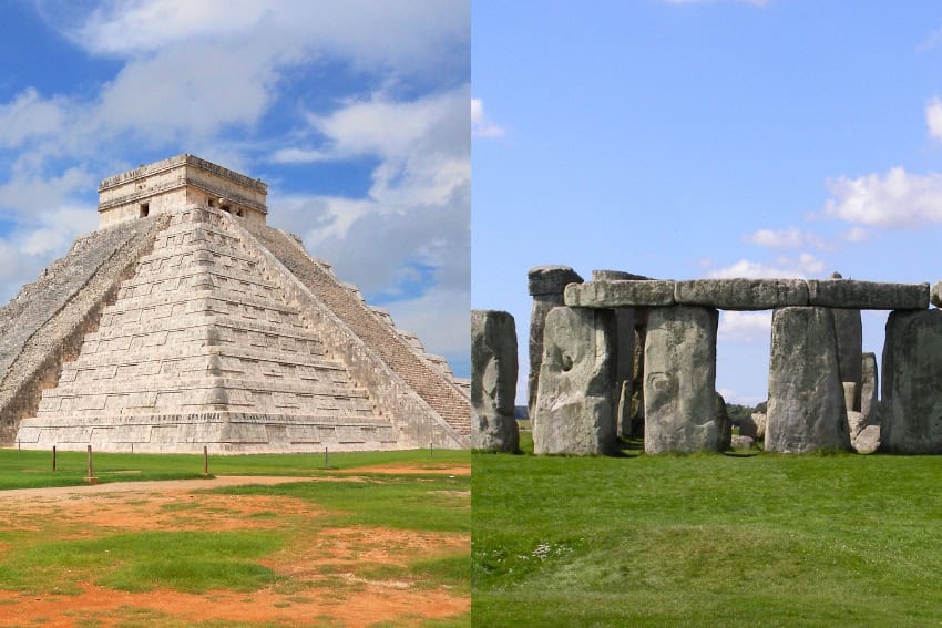 Chichén Itzá temple and Stonehenge
