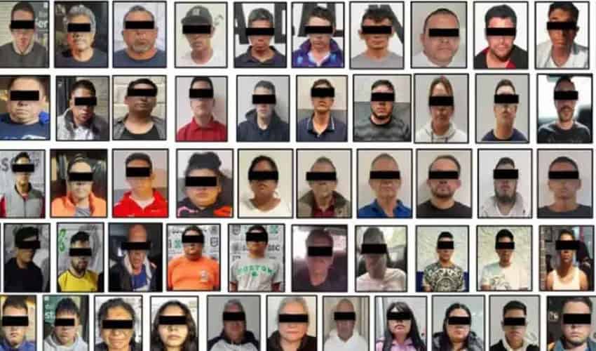 Small mugshots of 50 people arrested in an operation by Mexico City police