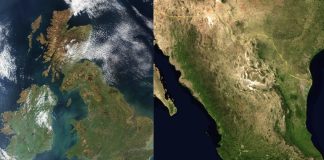 Satellite image of the United Kingdom and Mexico