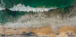 An aerial photo of a beach in Nayarit, Mexico