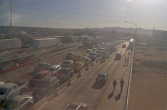 Traffic cameras show northbound commercial traffic at a standstill at the Ysleta-Zaragoza port of entry.
