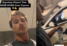 Screenshot of man from viral TikTok video about exposing an airport taxi scam in Cancun