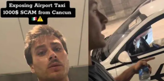 Screenshot of man from viral TikTok video about exposing an airport taxi scam in Cancun