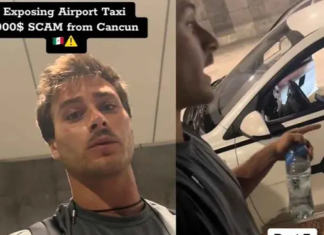 Screenshot of man from viral TikTok video about exposing an airport taxi scam in Cancun