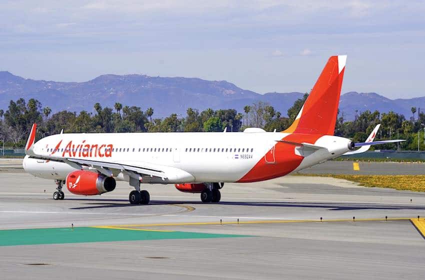 An Avianca airplane sits on the tarmac at LAX