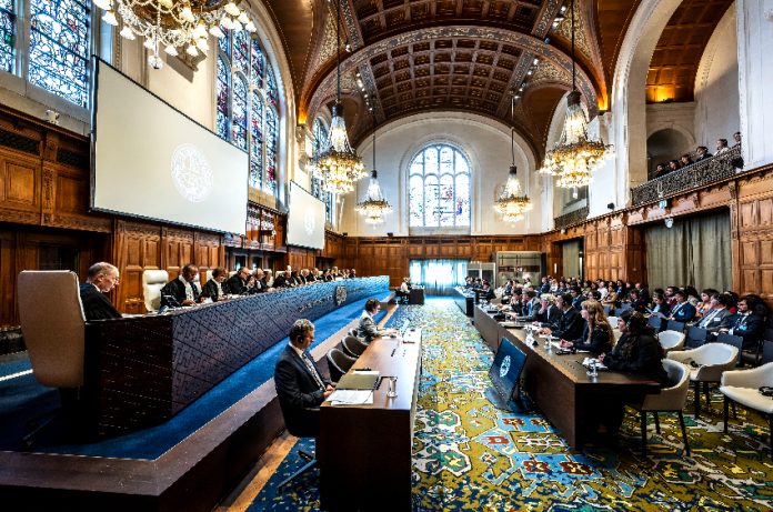 International Court of Justice courtroom at the start of hearings