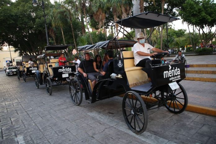 Guides give carriage tours through Mérida, Mexico