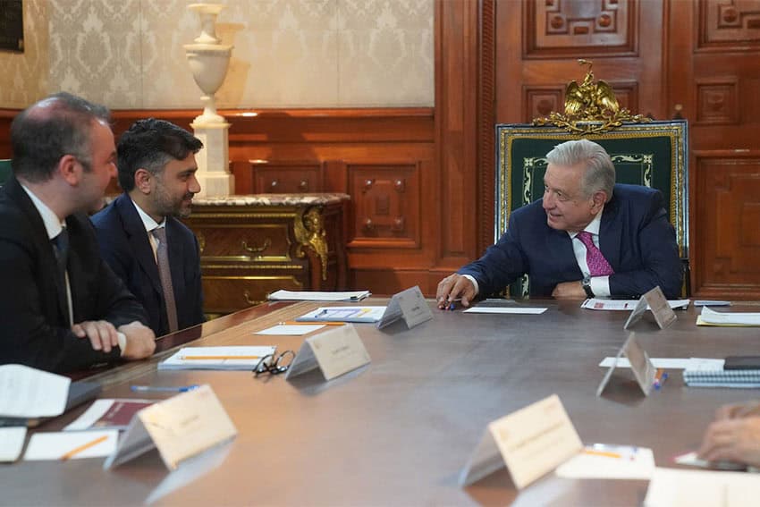 Mexico's President Lopez Obrador meeting in the National Palace with Tesla officials about building a gigafactory in Mexico