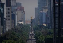 hazy Mexico City skyline with view of the Independence Angel