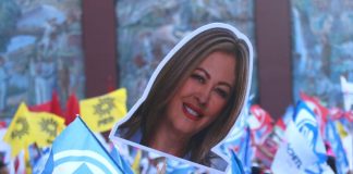 Campaign propaganda at a rally in Cuernavaca