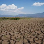 A completely dried out section of Lake Patzcuaro in Mexico, with cracks in the lake bed
