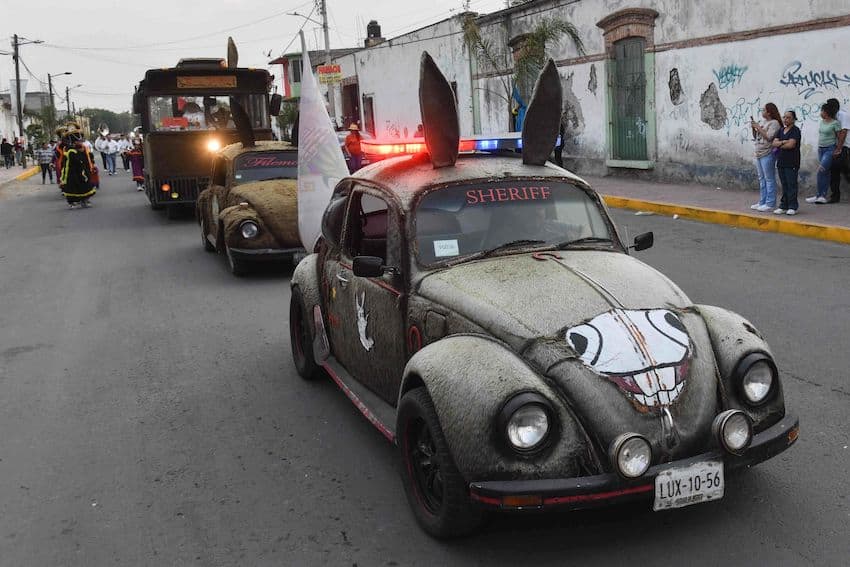 A VW beetle painted to be a donkey in Otumba, Mexico