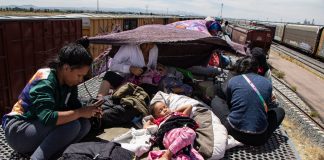 Migrants on top of a freight train