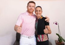 Boxer 'Canelo' poses with presidential frontrunner Claudia Sheinbaum
