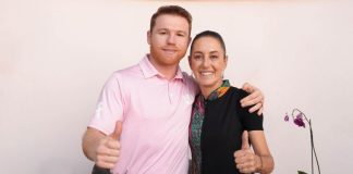 Boxer 'Canelo' poses with presidential frontrunner Claudia Sheinbaum
